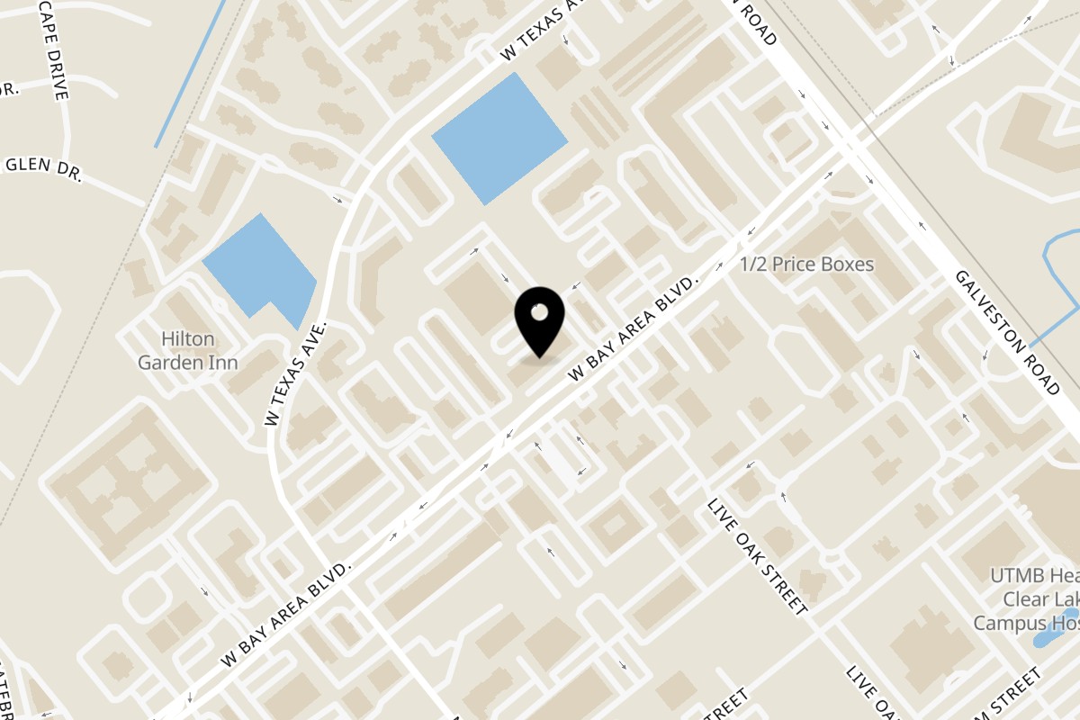 Map showing the location of Spice Wing Webster on 400 W Bay Area Blvd Suite F in Webster