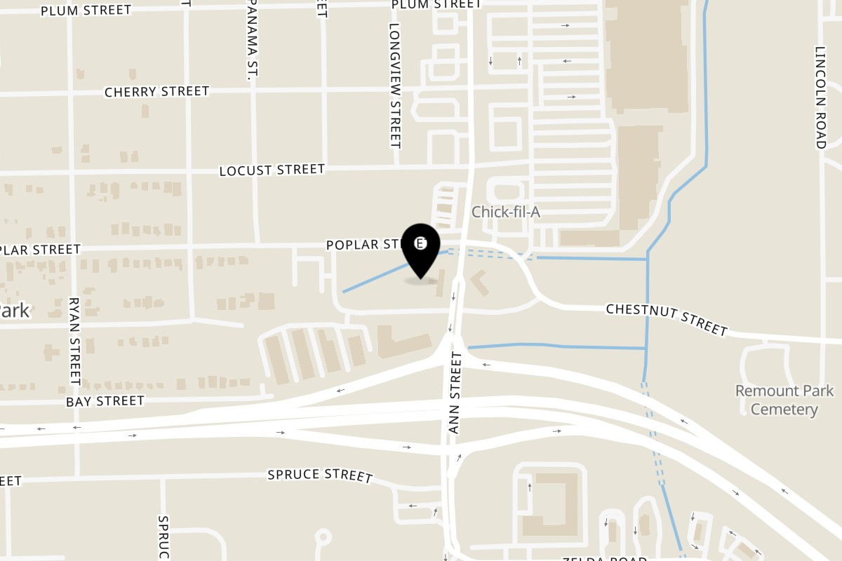 Map showing the location of Spice Wing Montgomery on 1102 Ann St in Montgomery