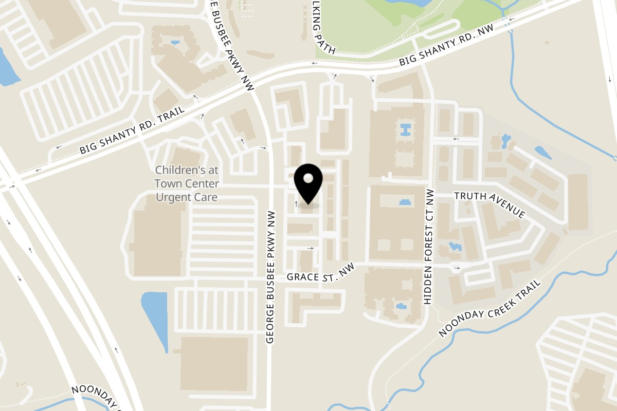 Map showing the location of Spice Wing Kennesaw on 2950 George Busbee Pkwy NW Suite 100 in Kennesaw